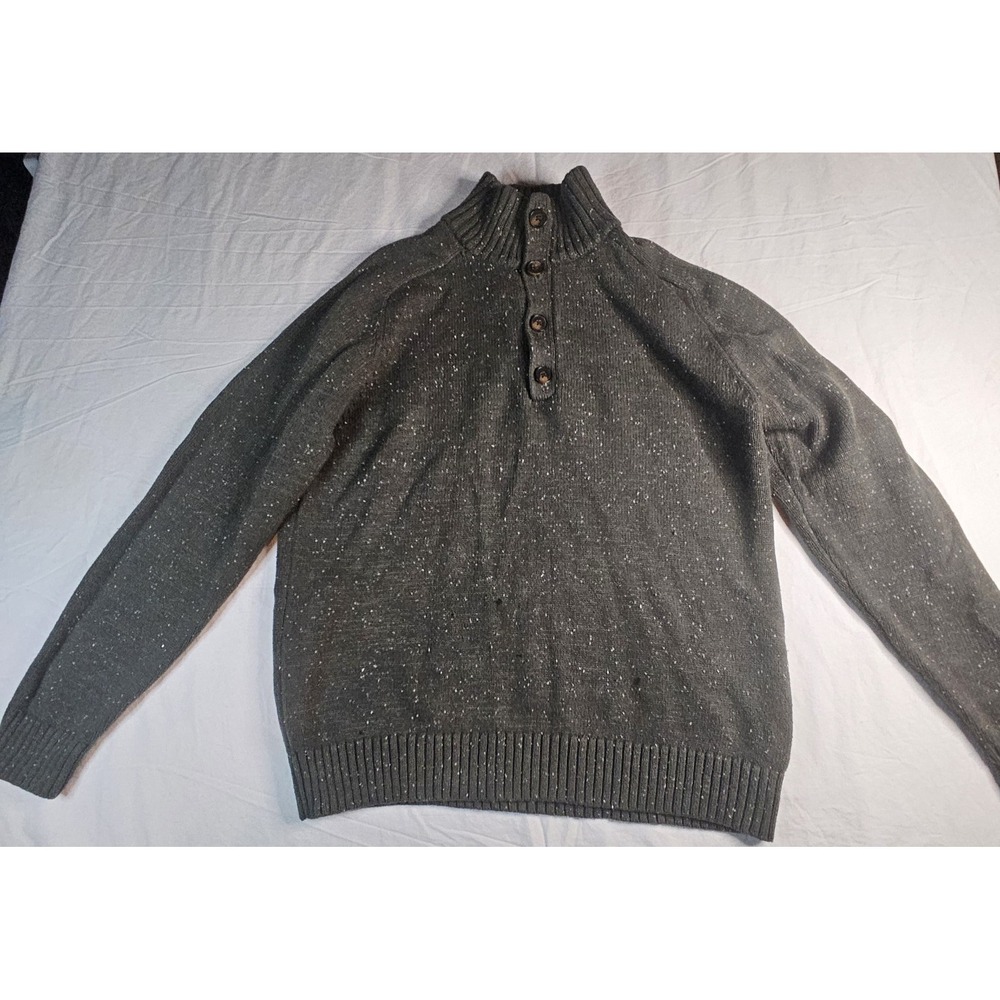 Goodfellow & Co Men's Large Gray Speckled Knit Mock Neck Button Pullover...